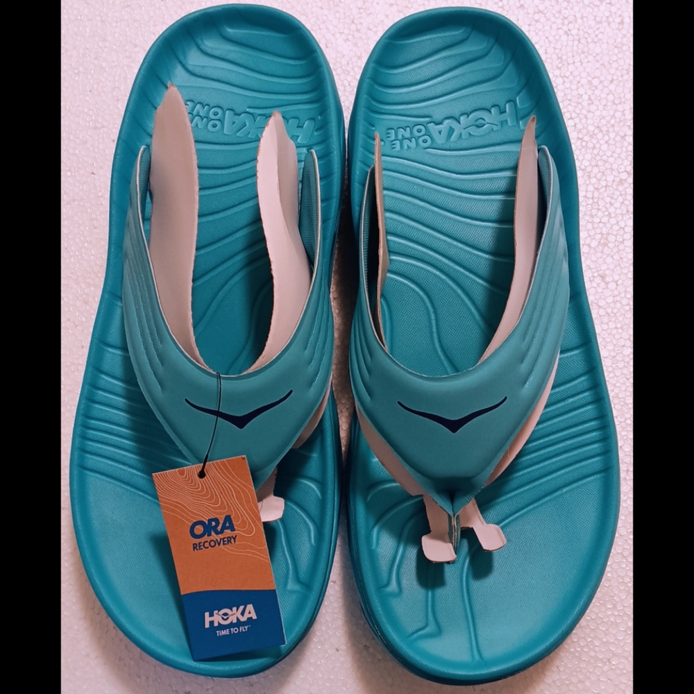 Hoka men’s Teal and Beige ORA Recovery Flip-Flop Sandals